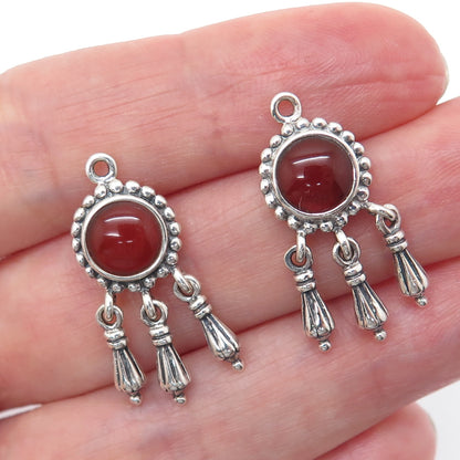 925 Sterling Silver Vintage Real Carnelian Modernist Dangle Jacket Earrings