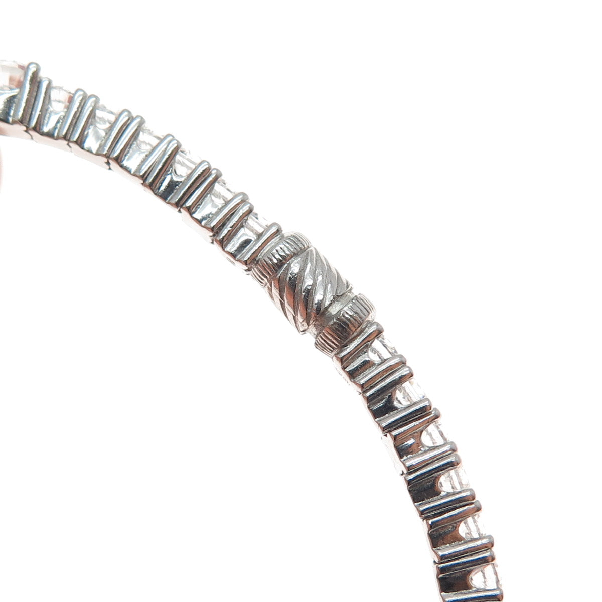 925 Sterling Silver Round-Cut C Z Tennis Link Bangle Bracelet 7.75"