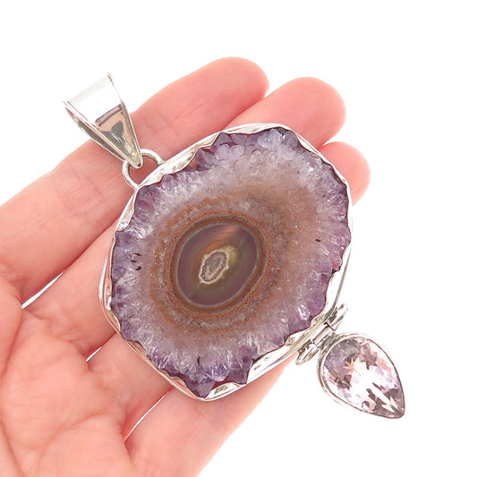 925 Sterling Silver Vintage Amethyst Stalactite Modernist Large 38.3g Pendant