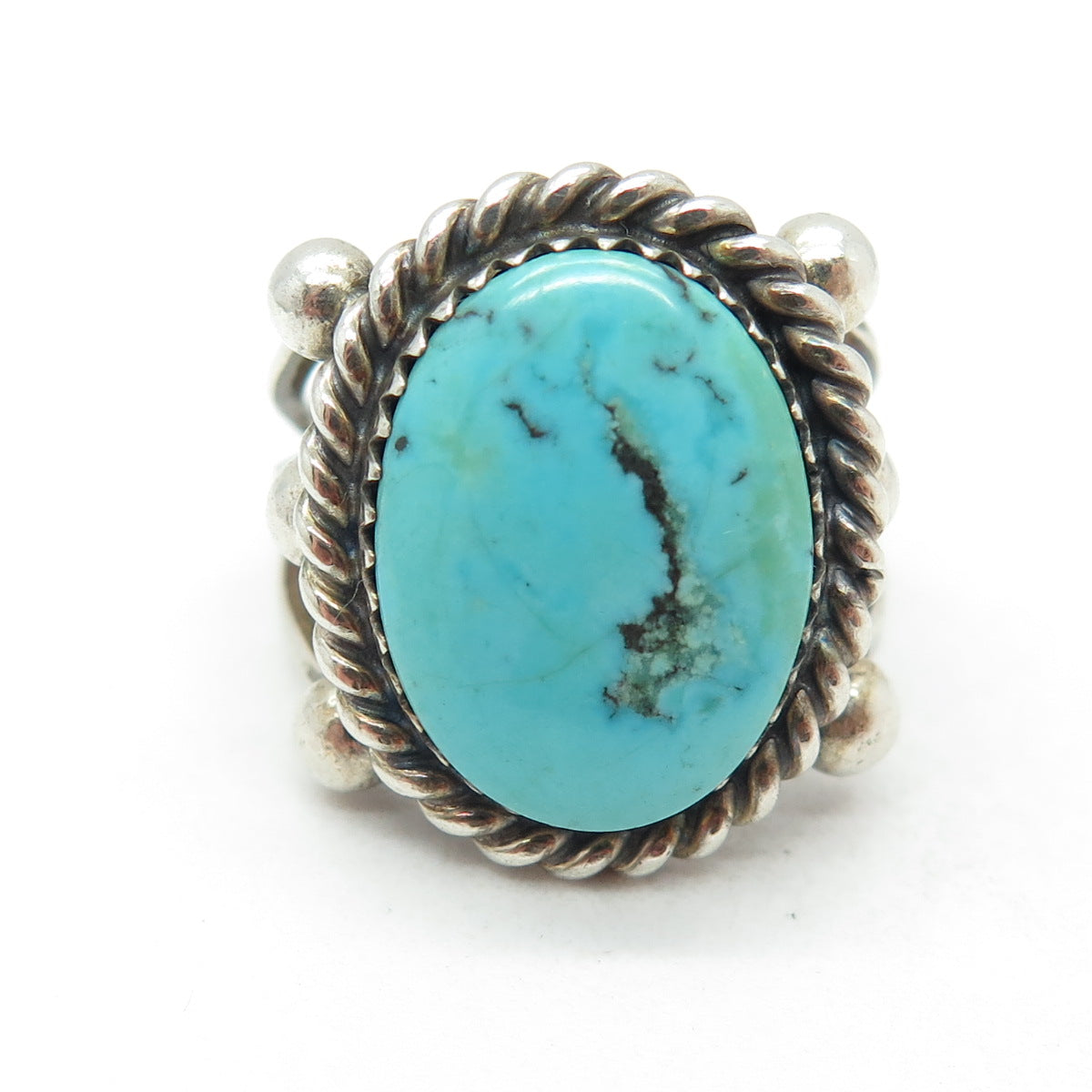 THOMAS CARUSETTA Old Pawn 925 Sterling Silver Vintage Real Turquoise Ring Size 7