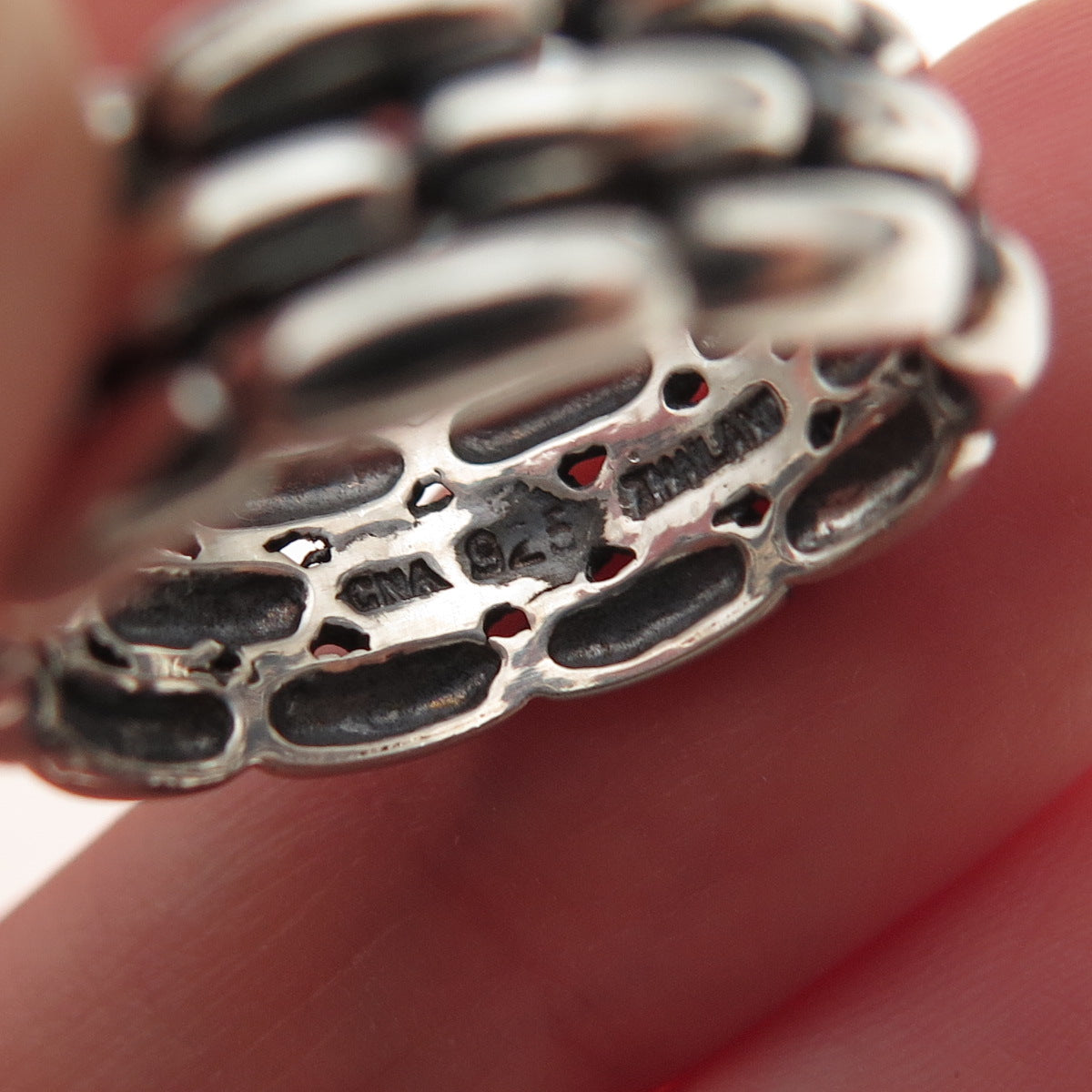CNA Pranda 925 Sterling Silver Vintage Interlocking Brick Oxidized Ring Size 6