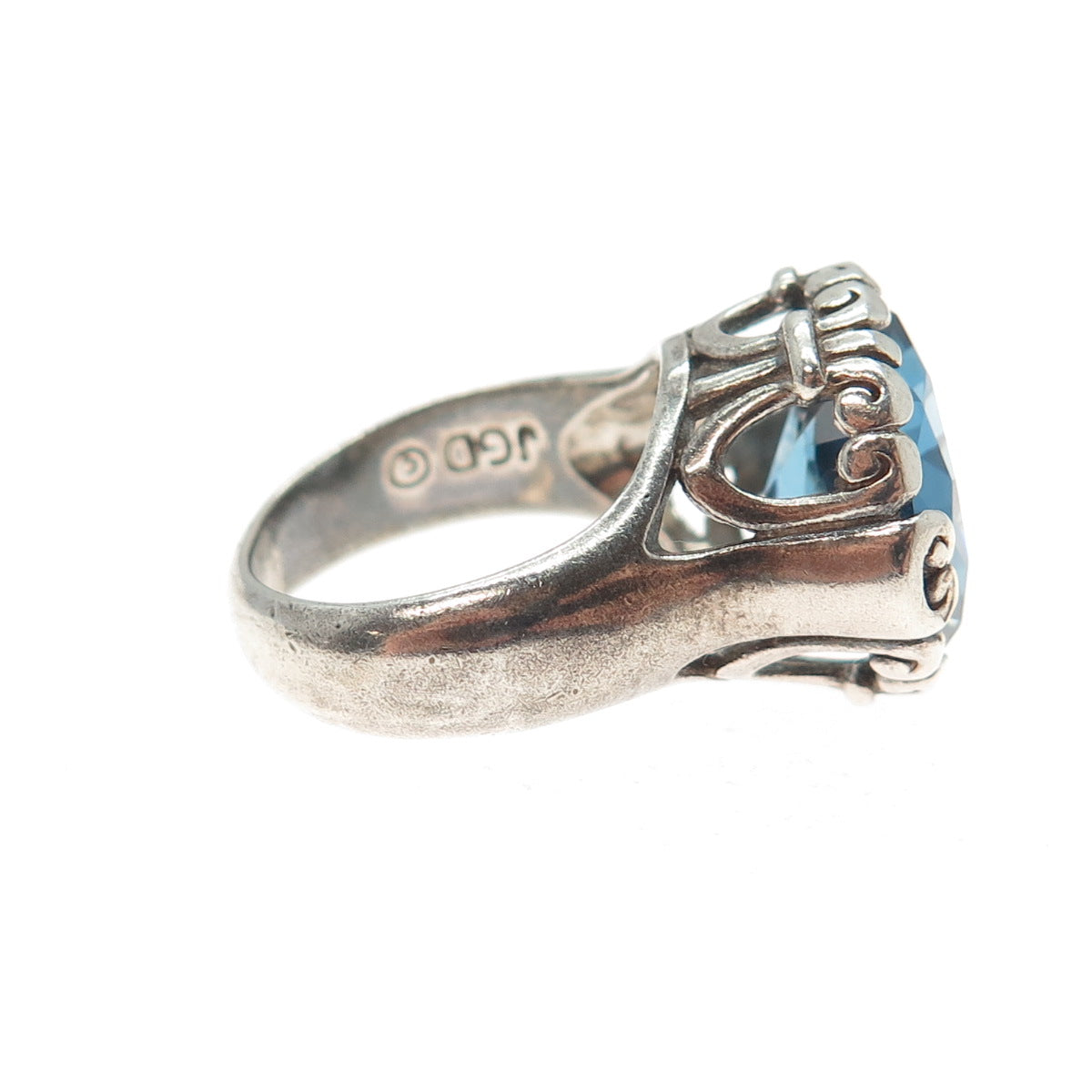 JGD JANICE GIRARDI 925 Sterling Silver Vintage Ocean Blue C Z Ring Size 6.5