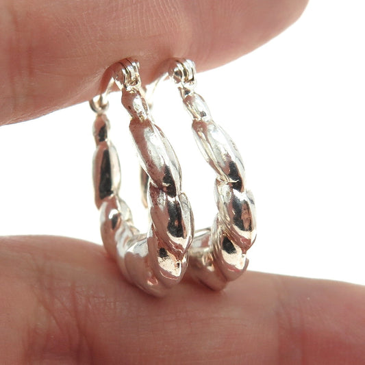 925 Sterling Silver Vintage Ribbed Hinged Hoop Earrings