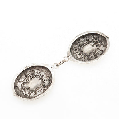 800 Silver Antique Victorian France Floral Repousse Oxidized Locket Box Pendant