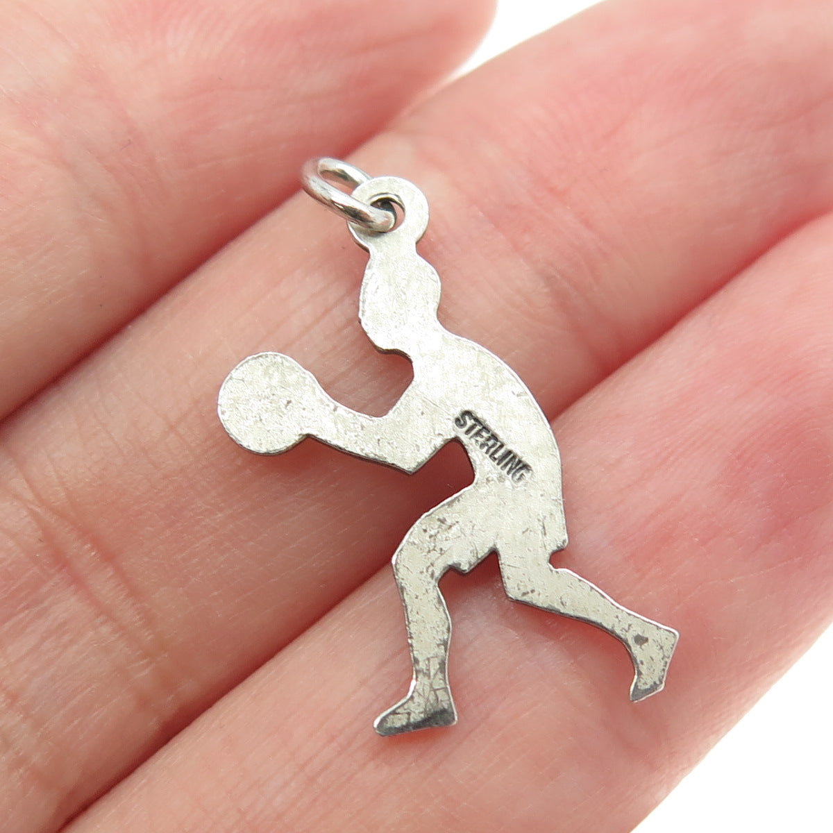 925 Sterling Silver Vintage Basketball Player Pendant