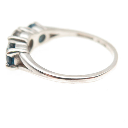 Badavici 925 Sterling Silver Vintage Real London Blue & White Topaz Ring Size 8
