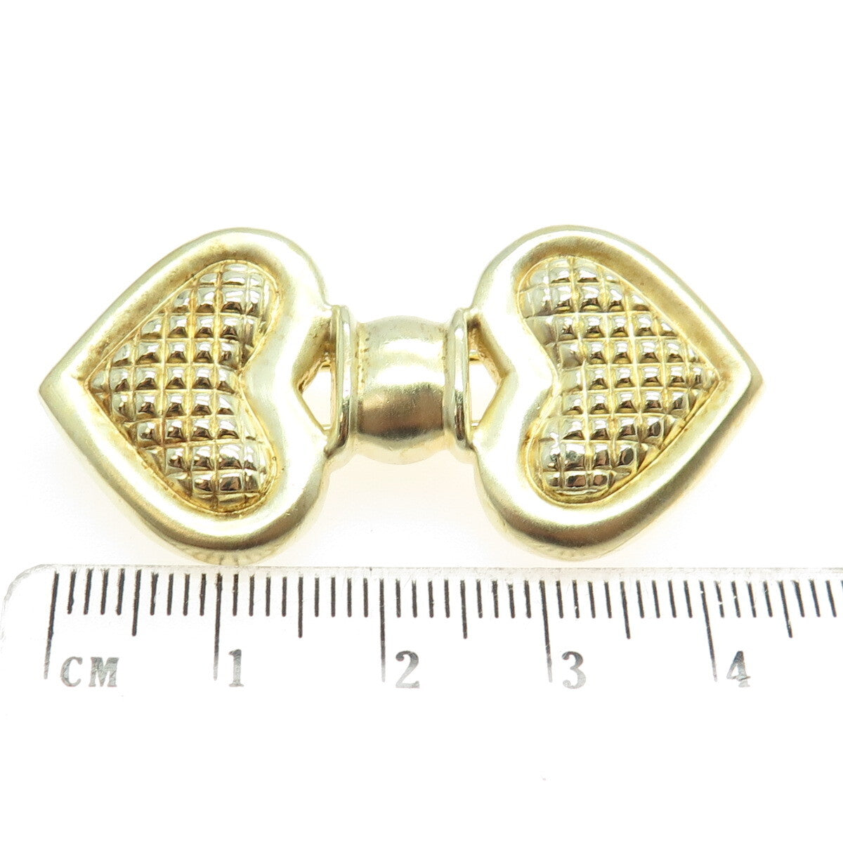 925 Sterling Silver Gold Plated Vintage Double Locked Heart Pin Brooch