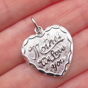Rembrandt 925 Sterling Silver Vintage Mother We Love You Heart Charm Pendant