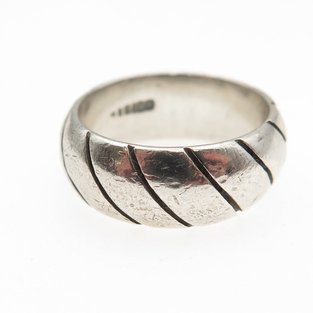 925 Sterling Silver Vintage Modernist Ribbed Band Ring Size 6.75