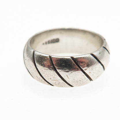 925 Sterling Silver Vintage Modernist Ribbed Band Ring Size 6.75