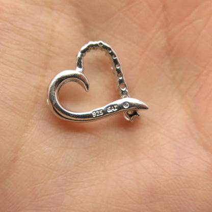 925 Sterling Silver Vintage C Z Open Heart Slide Pendant