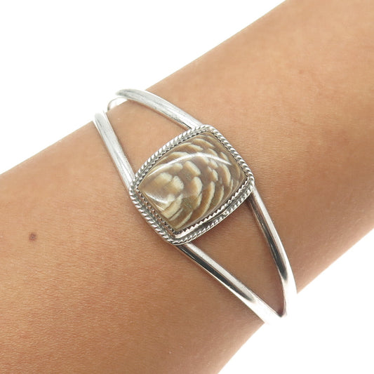 925 Sterling Silver Vintage Southwestern Navajo Crazy Lace Agate Gem Bracelet 7"