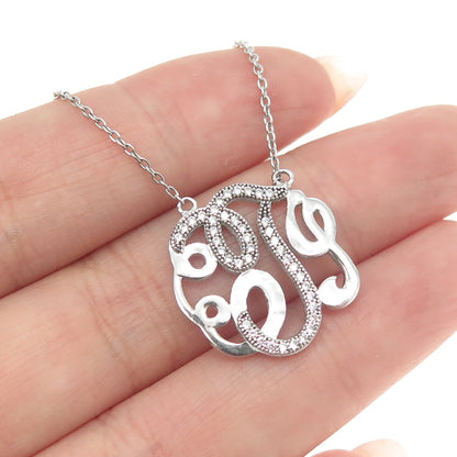 925 Sterling Silver Round-Cut C Z Letter "G" Initial Cable Chain Necklace 16-18"