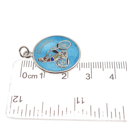 BREADNER CO 925 Sterling Silver Vintage Enamel Bermuda Motorcycler Charm Pendant