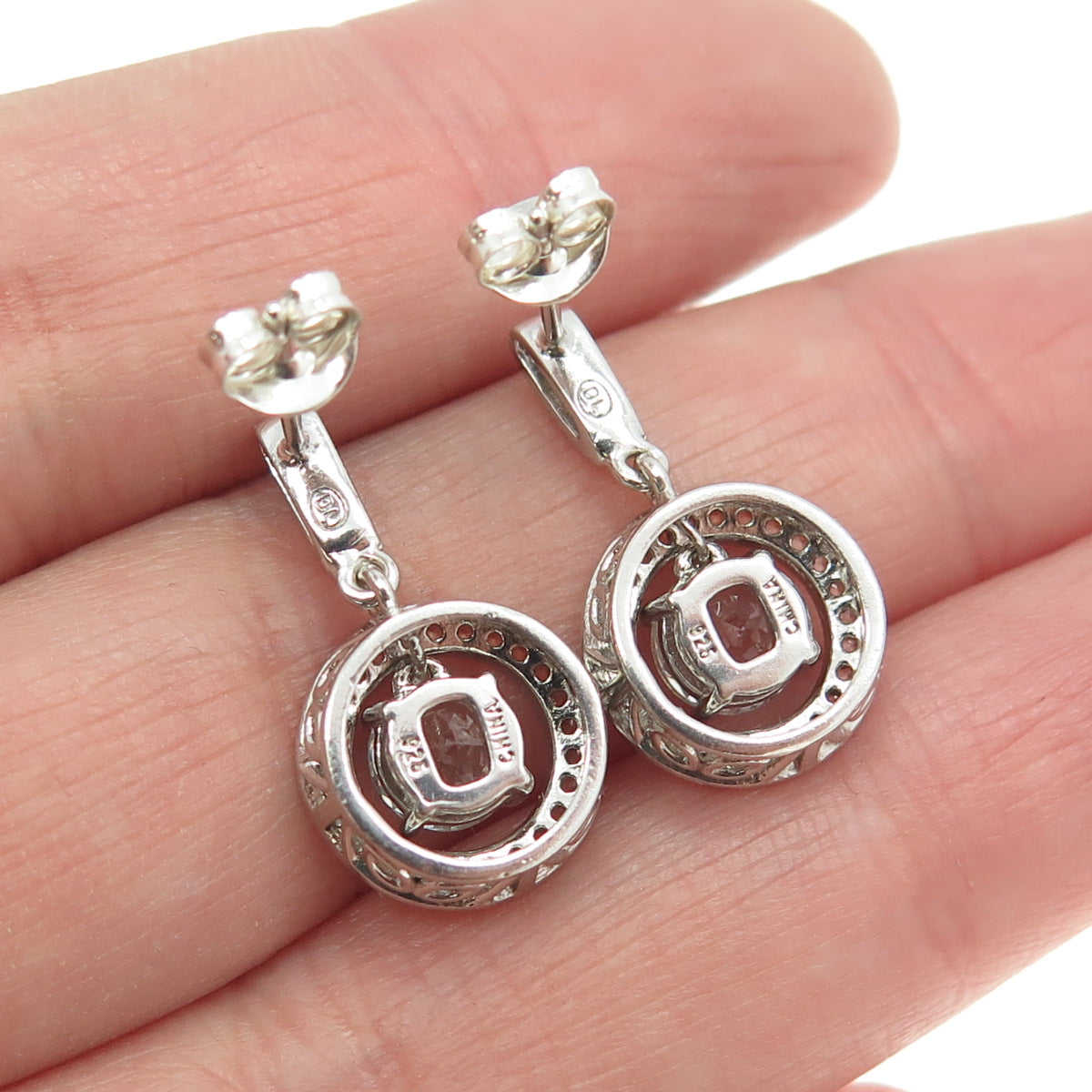 925 Sterling Silver Real Round-Cut White Topaz Circle of Life Dangling Earrings