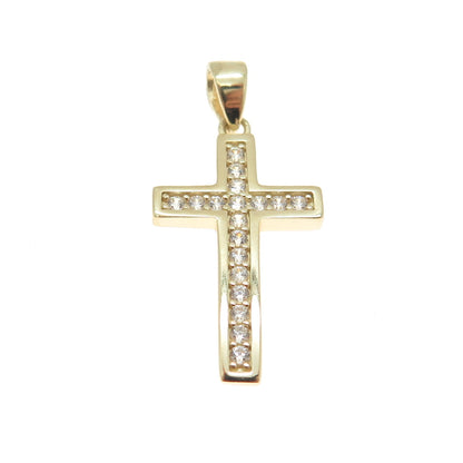 14K Yellow Gold Round-Cut C Z Cross Religious Charm Pendant