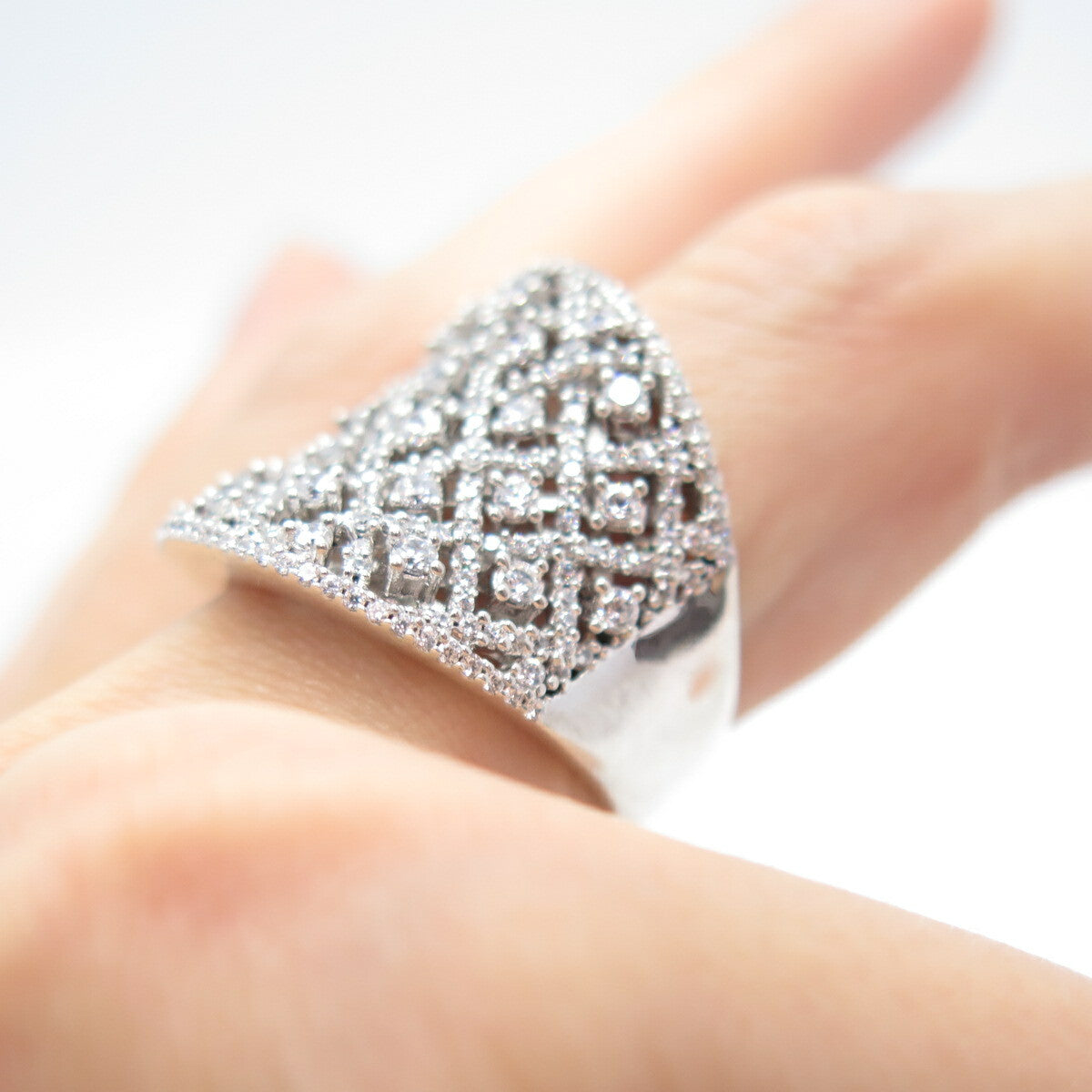 925 Sterling Silver Pave C Z Ornate Ring Size 7.5