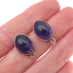 Lacy 925 Sterling Silver Vintage Real Amethyst Charm Holder Earrings