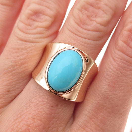 Ross Simons 925 Sterling Silver Rose Gold Plated Real Turquoise Ring Size 8