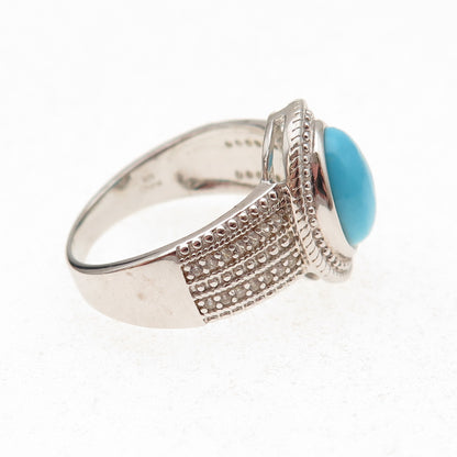 925 Sterling Silver Real Sleeping Beauty Turquoise & White Topaz Ring Size 8