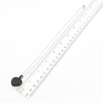 925 Sterling Silver Real Black & White Diamond Heart Cable Chain Necklace 18"