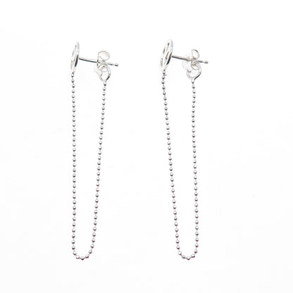 925 Sterling Silver Peace Symbol Ball Beaded Chain Dangle Earrings