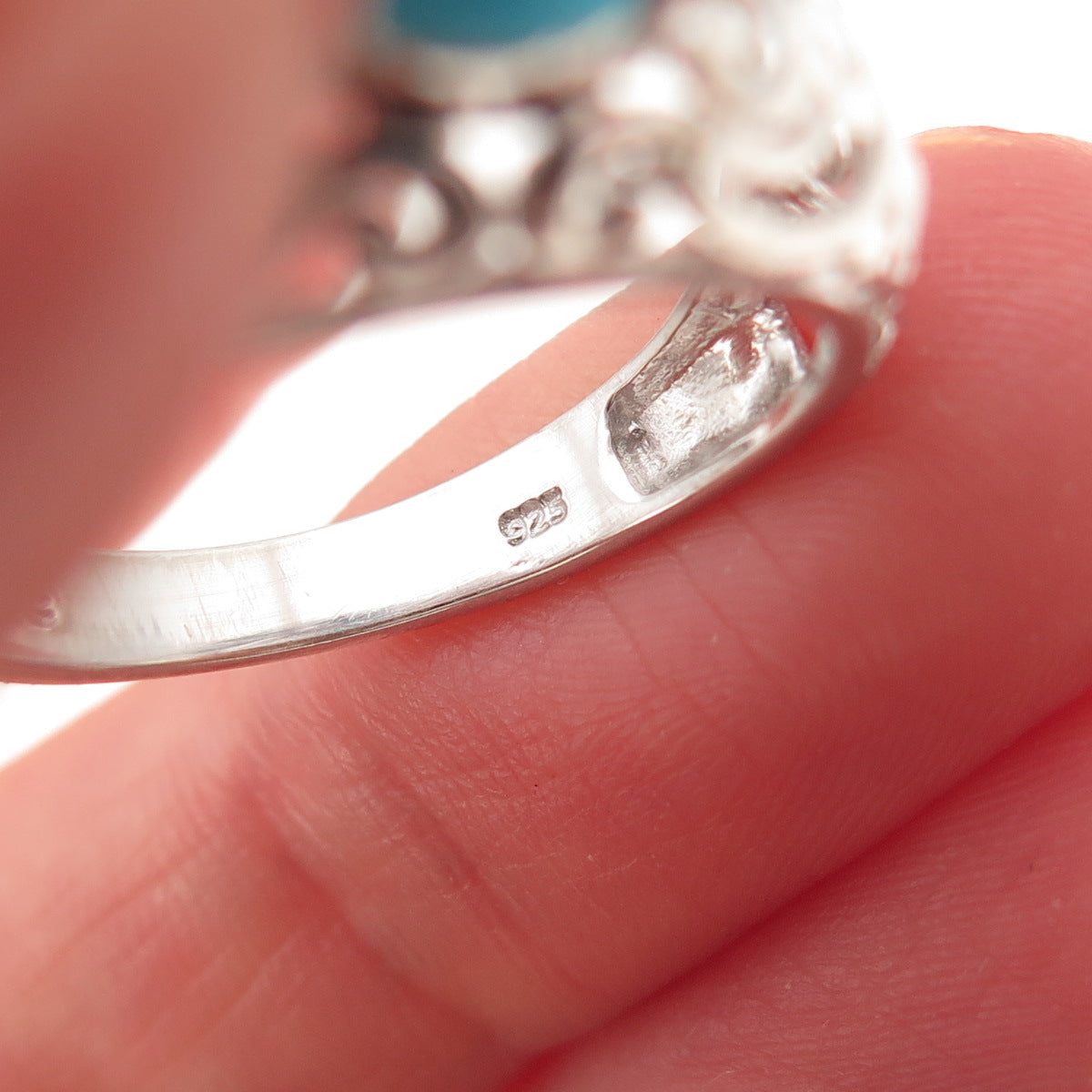 Chuck Clemency 925 Sterling Silver Real Turquoise Floral Scroll Ring Size 9