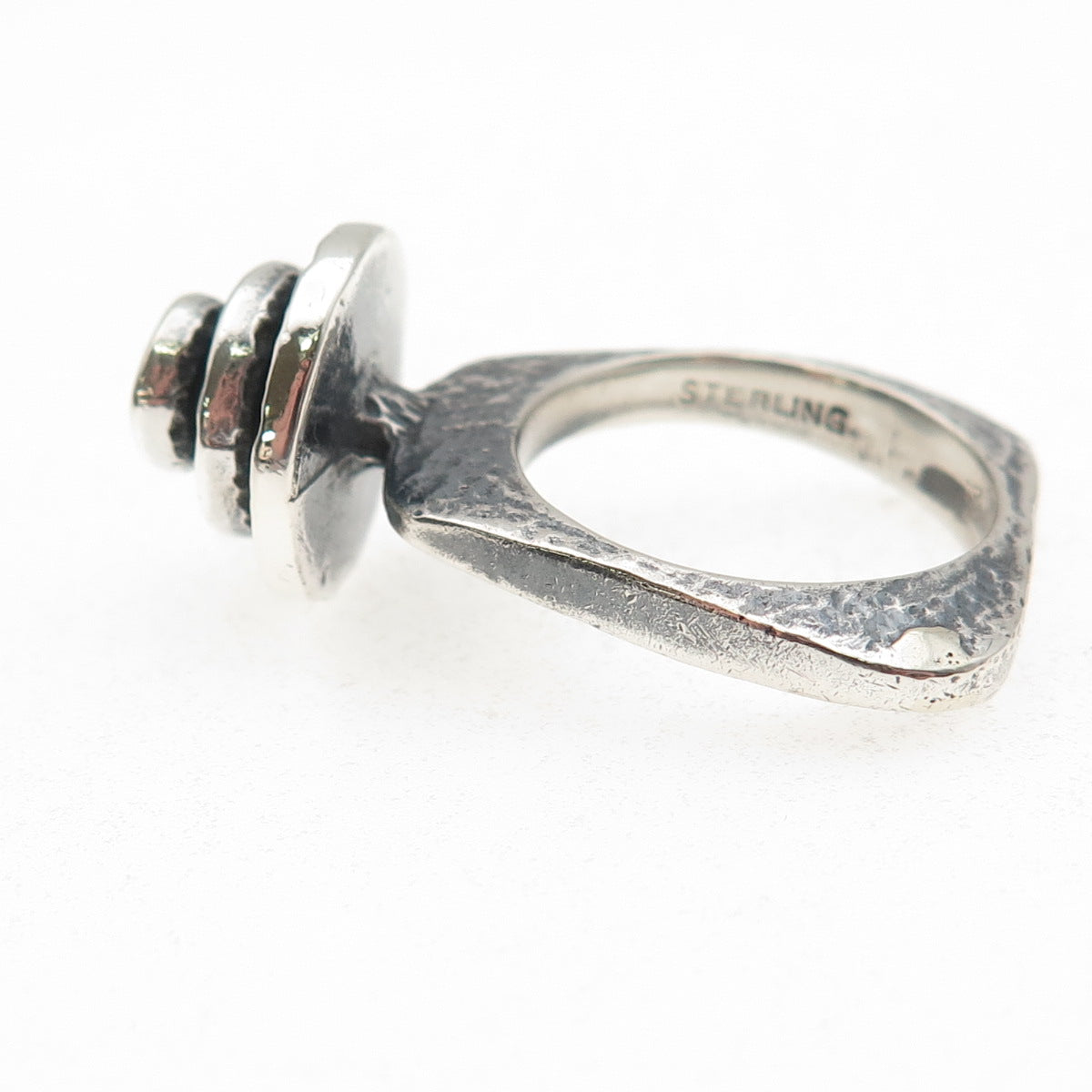925 Sterling Silver Vintage Modernist Oxidized Ring Size 6.75