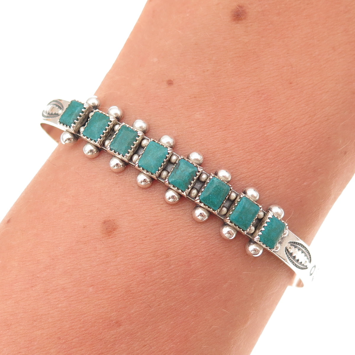 Old Pawn 925 Sterling Silver Vintage Kingman Turquoise Adjustable Bracelet 5.75"
