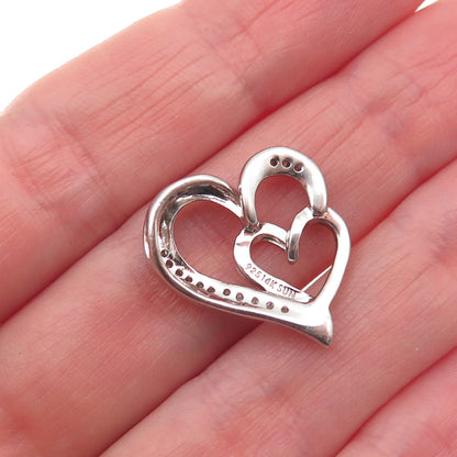 SUN 925 Sterling 14K Rose Gold Real Diamond Mom & Child Heart Mini Slide Pendant