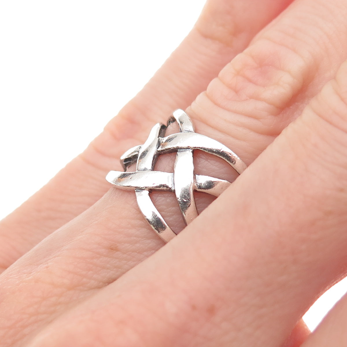 925 Sterling Silver Vintage Woven Oxidized Ring Size 5