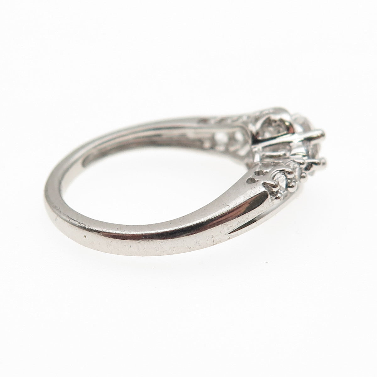 SUN 925 Sterling Silver Real Round-Cut White Topaz Engagement Ring Size 6.75