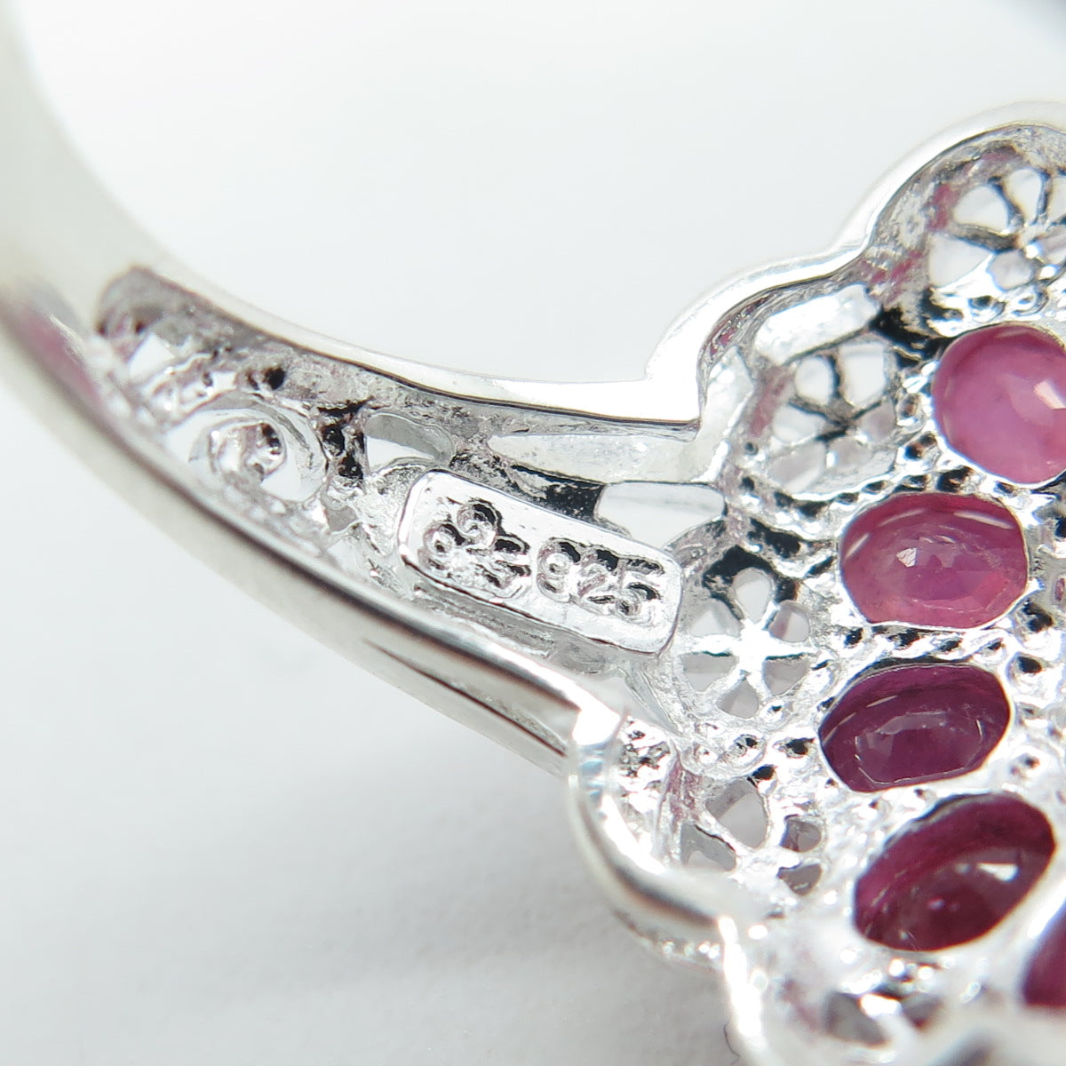 925 Sterling Silver Real Oval-Cut Ruby Flower Ring Size 6