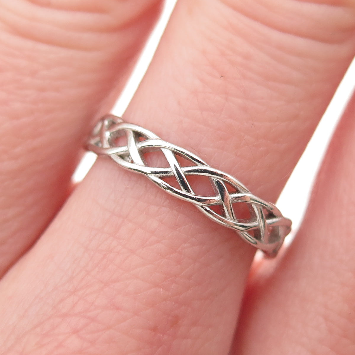 925 Sterling Silver Vintage Woven Band Ring Size 7