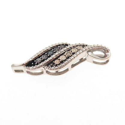 925 Sterling Silver Real Blue & White Diamond Twisted Charm Pendant