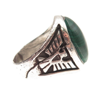 Old Pawn 925 Sterling Silver Vintage Malachite Thunderbird Tribal Ring Size 7