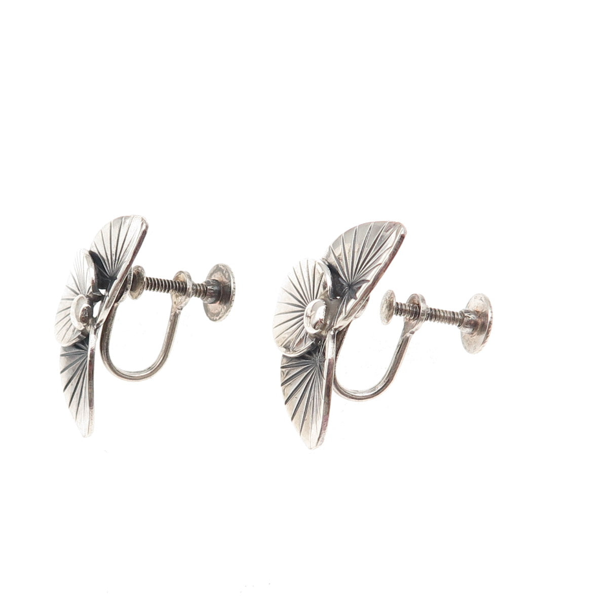 JewelArt 925 Sterling Silver Vintage Floral Oxidized Screw Back Earrings