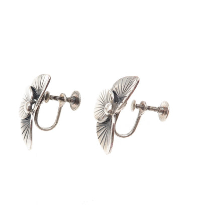 JewelArt 925 Sterling Silver Vintage Floral Oxidized Screw Back Earrings