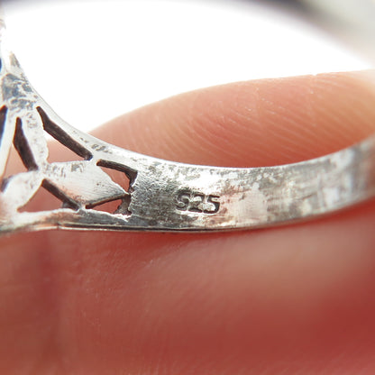 925 Sterling Silver Vintage Flower Oxidized Ring Size 8