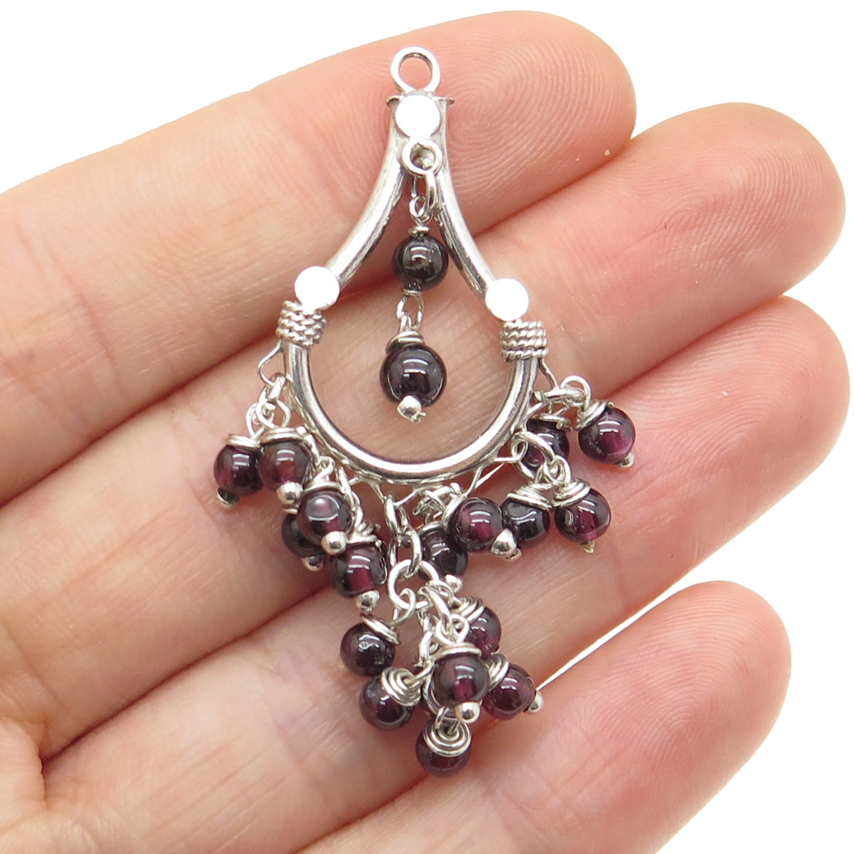 925 Sterling Silver Vintage Real Tourmaline Beads Dangle Pendant