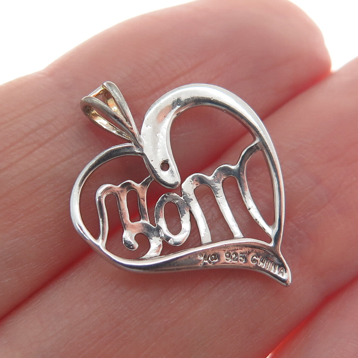 MICHAEL ANTHONY 925 Sterling Silver Real Diamond Accent "Mom" Open Heart Pendant