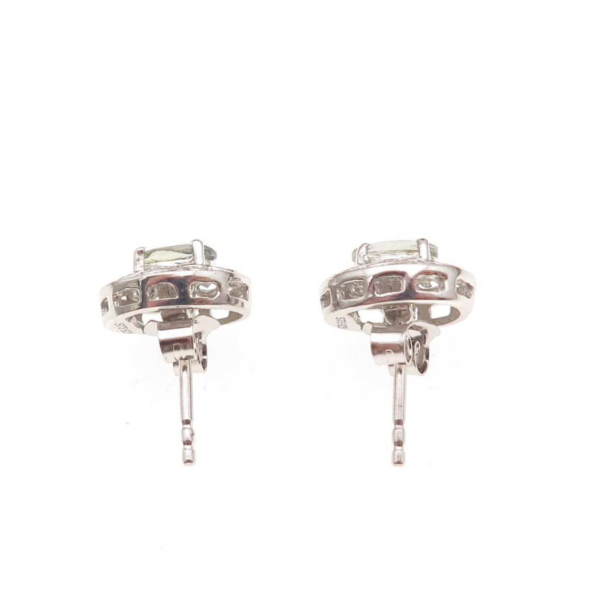 Chuck Clemency 925 Sterling Silver Real Green Amethyst Stud Earrings