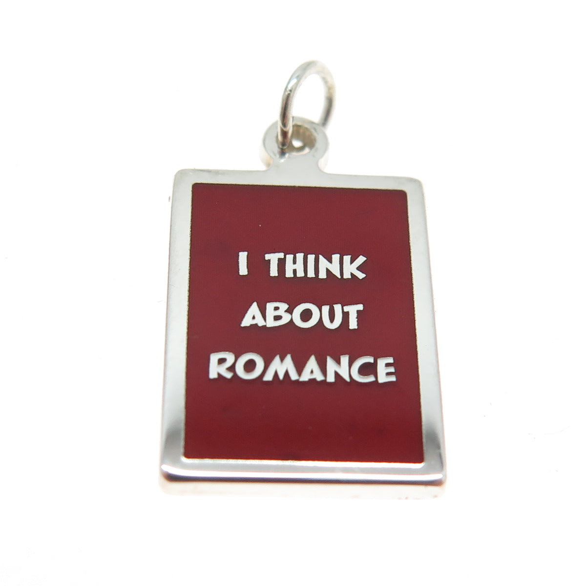 925 Sterling Silver Red Enamel "I Think About Romance" Minimalist Charm Pendant