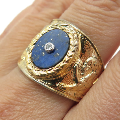 NLP TNC INC Sterling Silver Gold Plated Vintage Lapis & C Z Griffon Ring Size 10