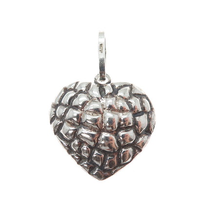 925 Sterling Silver Vintage Italy Dragon Skin Heart Oxidized Charm Pendant