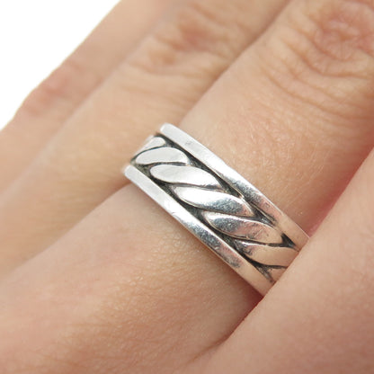 925 Sterling Silver Vintage Mexico Sewing Stitches Oxidized Band Ring Size 7