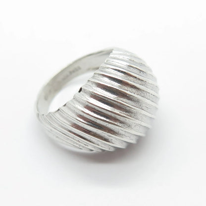 925 Sterling Silver Vintage Uncas Ribbed Domed Ring Size 6