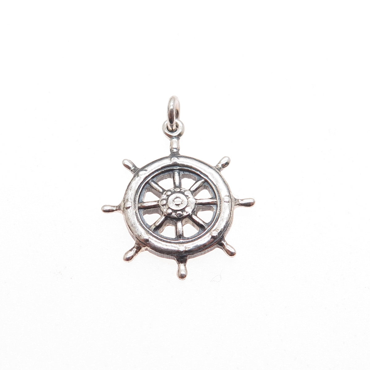 925 Sterling Silver Vintage Helm Ship Wheel Oxidized Minimalist Charm Pendant