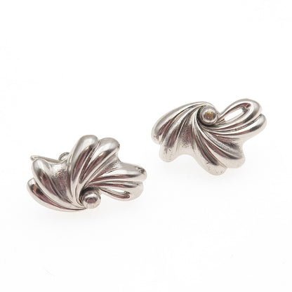 925 Sterling Silver Antique Art Deco Floral Oxidized Screw Back Earrings