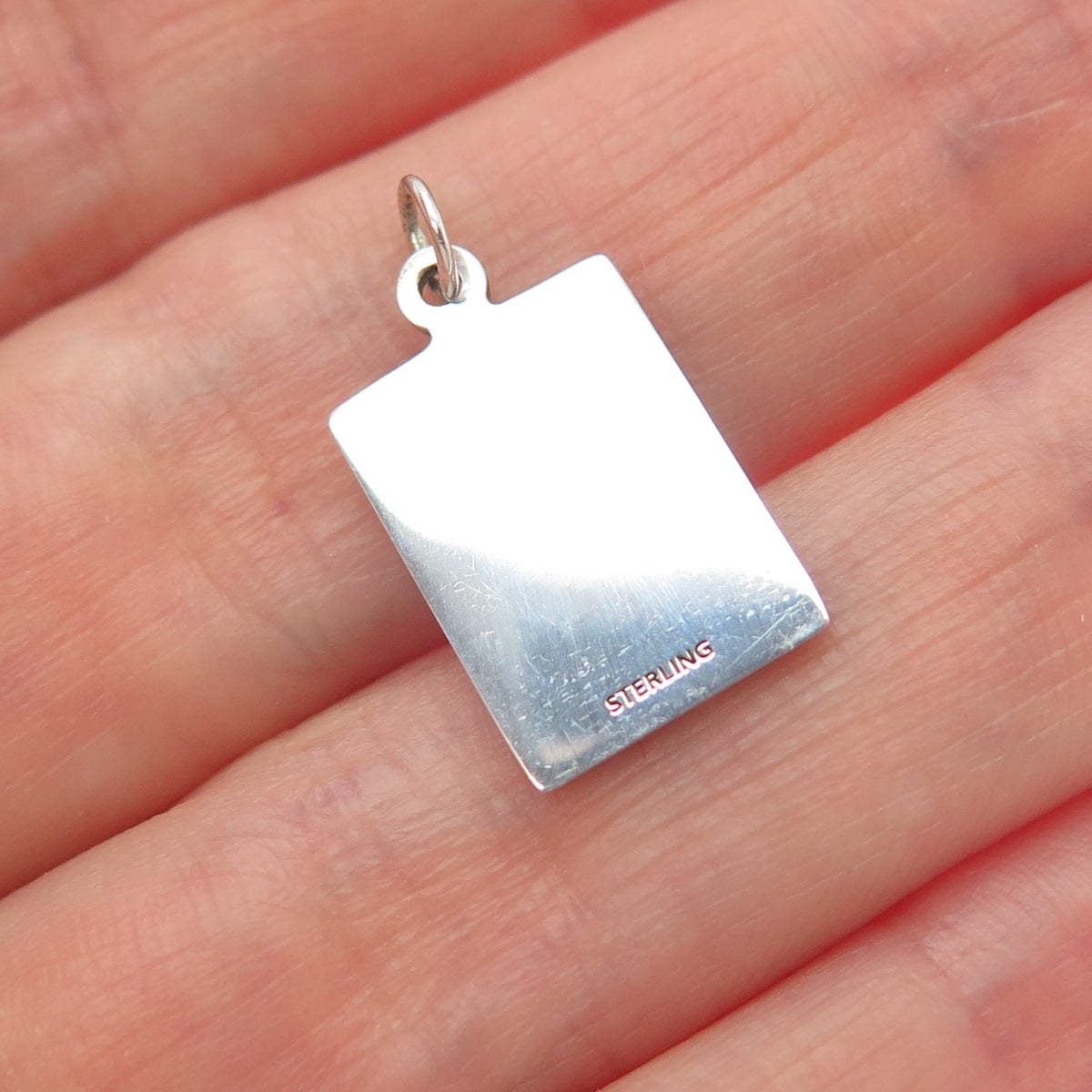 925 Sterling Silver Red Enamel Happy Independence Day Minimalist Charm Pendant